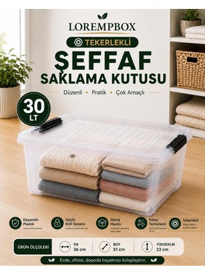 Die Grup 30 Lt Tekerlekli Şeffaf Saklama Kutusu Tek Adet