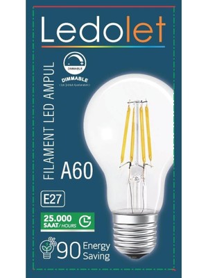 Die Grup 4W Filamentli LED Ampul A60 E27 Dim Vintange Rustik Lamba Sarı Işık 2700K