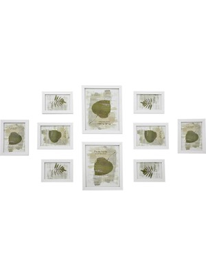 Die Grup 10 Fotoğraf Çerçevesinden Oluşan Resim Çerçevesi Seti - 2 Adet 20 x 25 Cm, 4 Adet 13 x 18 cm ve 4 Adet 10 x 15 cm Ahşap Bordür Beyaz RPF310W