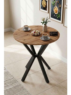 Die Grup Falez 70 cm Yuvarlak Mutfak Masası Metal Ayaklı Modern Yemek Balkon Bahçe Kafe Masası Atlantik Çam 9820