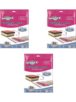 Die Grup Vindex Vakumlu Giyisi Yastık Yorgan Saklama Torbası Poşeti Hurç - x Large - 55X90 Cm. -3 Paket