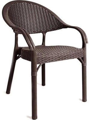 Die Grup IRK-HK735 Bambu Rattan Desenli Plastik Bahçe Sandalye Koltuk 4'lü Set