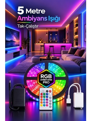 Die Grup Rgb Şerit LED Kumandalı 5 Metre 4 Animasyonlu 16 Renk Tak Çalıştır Şerit LED Işık Aydınlatma