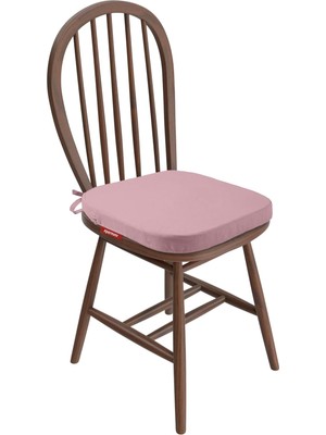 Die Grup Sandalye Minderi Oval 42X42X5 cm Fermuarlı Yıkanabilir Kılıf, Bağcıklı Kaymaz, Leke Tutmaz Oturma Minderi (Pembe)