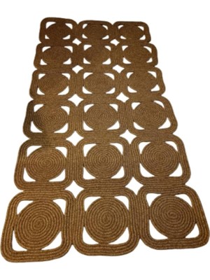 Die Grup Doğal Hasır Yıkanabilir Naturel Jüt Kilim Dikdörtgen Mozaik Halı Modeli Kahverengi 60 x 60