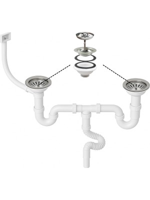 Die Grup Çöpmak Çiftli Evye Sifonu, Yandan Taşmalı, 11 cm Çap, Derin Tip, Koku Önleyici, Lavabo Gider Seti, Beyaz