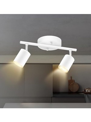 Die Grup Sylight Retro Beyaz Metal 2 Li LED Spot Tavan Plofyoner 180 Derece Hareketli Beyaz Ampullü