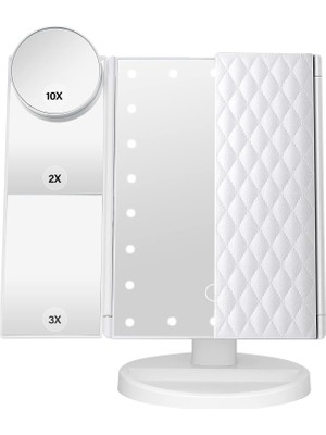 Die Grup Makyaj Aynası Işıklı Makyaj Aynası 1x 2x 3x 10X Büyütme, Işıklı Makyaj Aynası, Dokunmatik Kontrol, Üç Katlı Taşınabilir LED Makyaj Vanity, Iki Güç Kaynağı Modu, Beyaz