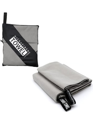 Die Grup Mikrofiber El Havlusu, 2 Adet Set, (Mikrofiber Banyo Havlusu, Büyük ve Küçük Havlu), Hızlı Kuruyan Spor Havlusu, Seyahat Havlusu, Plaj Havlusu, Fitness, Dış Mekan ve Seyahat Için Ideal (Gri)