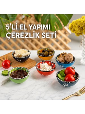 Die Grup Seramik 6'li Kase Seti El Yapımı Çerezlik, Reçellik, Sosluk & Kahvaltılık Sunum Takımı Elde Boyanmış Renkli Desenli Dekoratif Mini Kaseler Yeni Ev & Söz Nişan Butik Hediyesi, Sultan Garden
