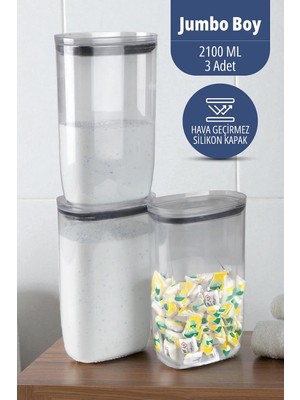 Die Grup Tablet Toz Deterjan Saklama Kabı, Silikon Sızdırmaz Kapaklı, 2100 Ml, 3 Adet