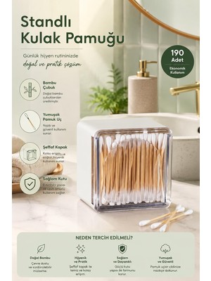 Die Grup 3134 Doğal Ahşap Bambu Saplı Standlı Kulak Temizleme Çubuğu Seti- 190 Adet