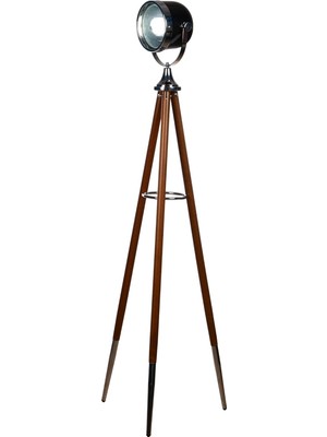 Die Grup Ahşap Tripod Ayaklı Vintage Dekoratif Lamba, Siyah(Ayaklar Ceviz)