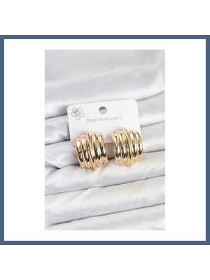 Bezos Vintage Model 316L Çelik Gold Renk Kadın Küpe BZS10