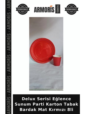 Armoris Delux Serisi Eğlence Sunum Parti Karton Tabak Bardak Mat Kırmızı 8li