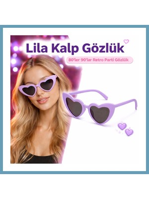 Bezos Mor Lila Retro Kalp Gözlük? 80? 90?lar Stil Parti Gözlüğü MBT06