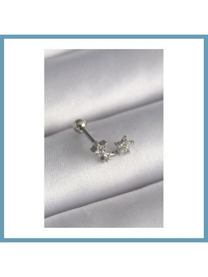 Bezos 316L Çelik Gümüş Renk Zirkon Taşlı Yıldız Tragus Piercing MBT06