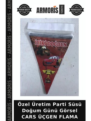 Armoris Özel Üretim Parti Süsü Doğum Günü Görsel Cars Üçgen Flama