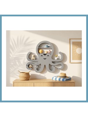 Bezos 3D Baskı Ahtapot Duvar Rafı - Dekoratif Mini Raf-Gri MBT06