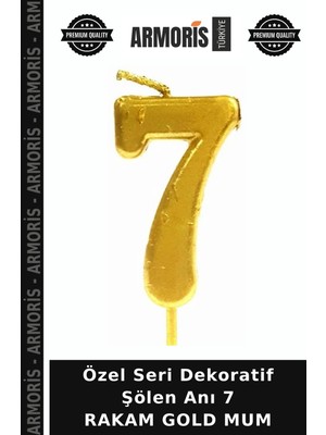Armoris Özel Seri Dekoratif Şölen Anı 7 Rakam Gold Mum