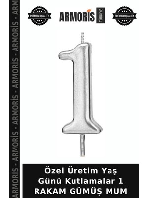 Armoris Özel Üretim Yaş Günü Kutlamalar 1 Rakam Gümüş Mum