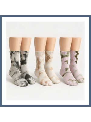 Bezos Unisex Batik Desenli Çorap 3'lü Set Pamuklu Uzun Soket Dikişsiz Nefes Alan Günlük Spor Konfor Çorabı BZS10