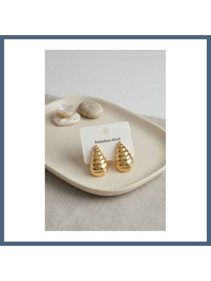 Bezos 316L Çelik Gold Renk Vintage Damla Model Küpe BZS10