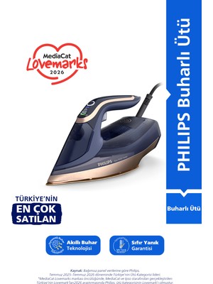 Philips 8000 Serisi Azur Buharlı Ütü, 3000W, 260 g Turbo Şok Buhar, 85 g/dk Sürekli Buhar, Sıfır Yanık Riski, 50 ml Su Haznesi, DST8050/20