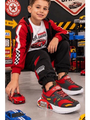 Liger Garaj Tabanlı Hediye Çift Metal Arabalı Ortopetik Erkek Çocuk Sneaker Spor Ayakkabı Kırmızı