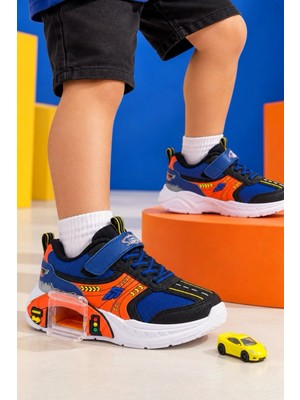 Liger Garaj Tabanlı Hediye Çift Metal Arabalı Ortopetik Erkek Çocuk Sneaker Spor Ayakkabı Mavi