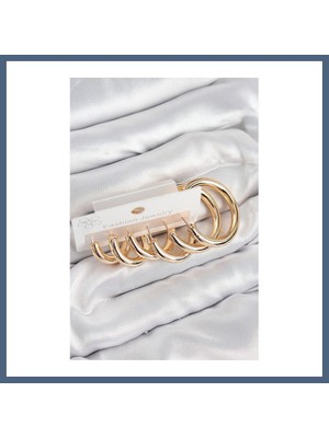 Bezos Pirinç Halka Model Gold Renk Kadın Set Küpe BZS10