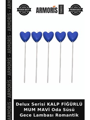 Armoris Delux Serisi Kalp Fiğürlü Mum Mavi Oda Süsü Gece Lambası Romantik