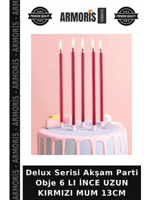 Armoris Delux Serisi Akşam Parti Obje 6 Lı Ince Uzun Kırmızı Mum 13CM