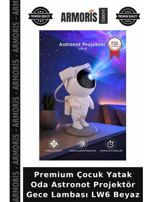 Armoris Premium Çocuk Yatak Oda Astronot Projektör Gece Lambası Lw6 Beyaz
