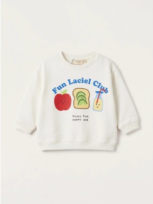 La'ciel Paris Laciel Prs Bebek Ekru Fun Laciel Club Baskılı %100 Pamuk Sweatshirt