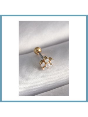 Bezos 316L Çelik Gold Renk Zirkon Taşlı Çiçek Model Tragus Piercing MBT06