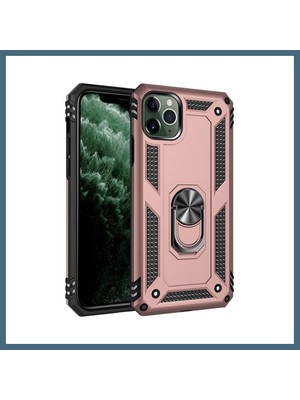 Bezos iPhone 11 Pro Max Uyumlu Kılıf Sofya Yüzüklü Silikon Kapak - Rose Agc