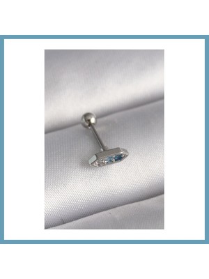Bezos 316L Çelik Gümüş Renk Mavi Zirkon Taşlı Tragus Piercing MBT06
