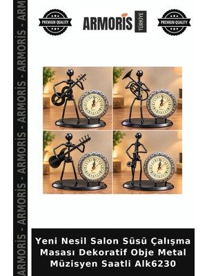 Armoris Yeni Nesil Salon Süsü Çalışma Masası Dekoratif Obje Metal Müzisyen Saatli ALK6230