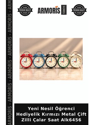 Armoris Yeni Nesil Öğrenci Hediyelik Kırmızı Metal Çift Zilli Çalar Saat ALK6456