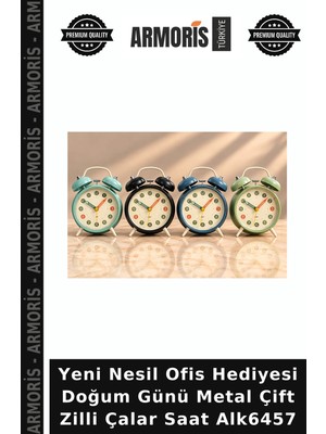 Armoris Yeni Nesil Ofis Hediyesi Doğum Günü Metal Çift Zilli Çalar Saat ALK6457