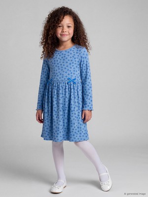 LC Waikiki Lcw Kids Mavi Bisiklet Yaka Çiçekli Kız Çocuk Elbise
