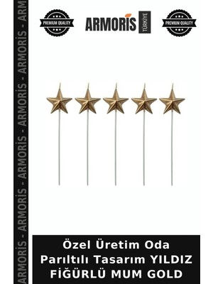 Armoris Özel Üretim Oda Parıltılı Tasarım Yıldız Fiğürlü Mum Gold