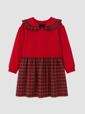 LC Waikiki Lcw Kids Kırmızı Bebe Yaka Ekose Kız Çocuk Elbise