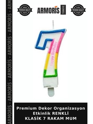 Armoris Premium Dekor Organizasyon Etkinlik Renkli Klasik 7 Rakam Mum