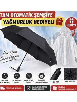 Searock Otomatik Açılır Kapanır Katlanır Şemsiye, Siyah, Rüzgar Geçirmez Gövde, Unisex