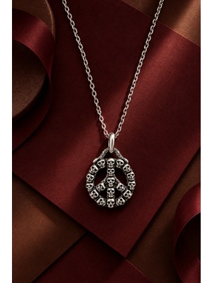 Silvari Silver Kurukafa Detaylı Barış Sembolü 925 Ayar Gümüş Kolye - Unisex Tasarım