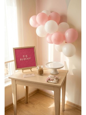 Partixa Diş Buğdayı Süsleme Mini Set Kız Pembe Keçe Yazı Panosu Standlı Balon Zincirli
