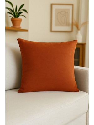Luvora Home Luna Serisi Kadife Dokulu Kırlent Kılıfı - Kiremit