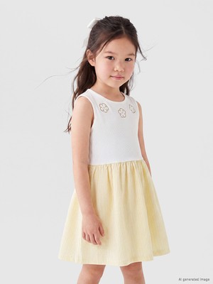 LC Waikiki Lcw Kids Sarı Bisiklet Yaka Taş Baskılı Kız Çocuk Elbise